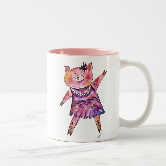 Taza Bicolor Cerdo de baile caprichoso (Derecha)