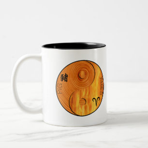 Taza Bicolor Cerdo de madera 1935 1995 Bomba Aries zodiac Cumpl