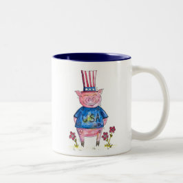 Taza Bicolor Cerdo Patriótico Cutáneo