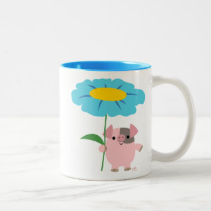 Taza Bicolor Cerdo Personalizado con taparo de regalo (azul)