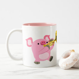 Taza Bicolor Cerdo Personalizado lindo jugando a trompeta