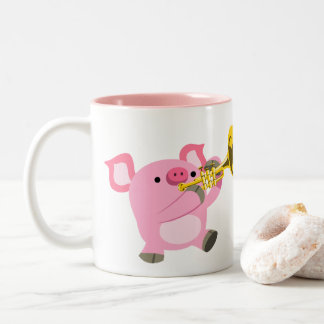 Taza Bicolor Cerdo Personalizado lindo jugando a trompeta