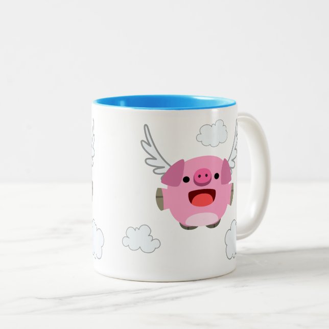 Taza Bicolor Cerdo Personalizado volador (Anverso derecho)