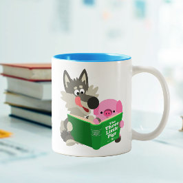 Taza Bicolor Cerdo Personalizado Y Lobo leyendo juntos Mug
