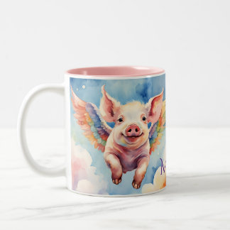 Taza Bicolor Cerdo volador arcoiris