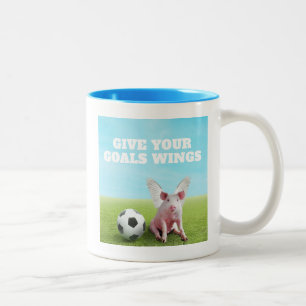Taza Bicolor Cerdo volador rosa fútbol divertido inspirador
