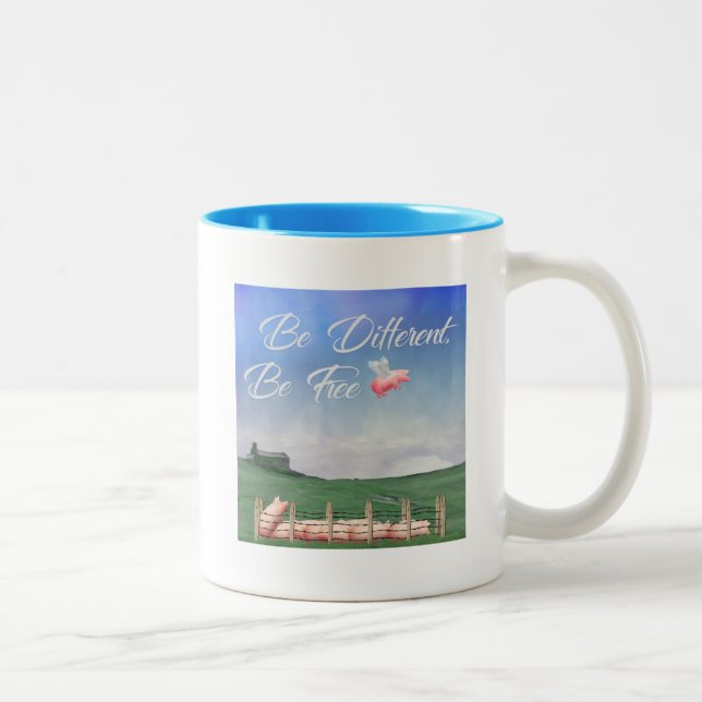 Taza Bicolor Cerdo volador ser diferente (Derecha)