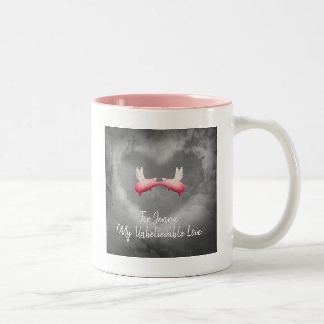 Taza Bicolor Cerdos del vuelo en Amor-Personalizado (Derecha)