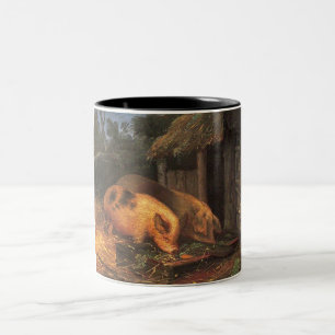 Taza Bicolor Cerdos en un valle (animales de corral)