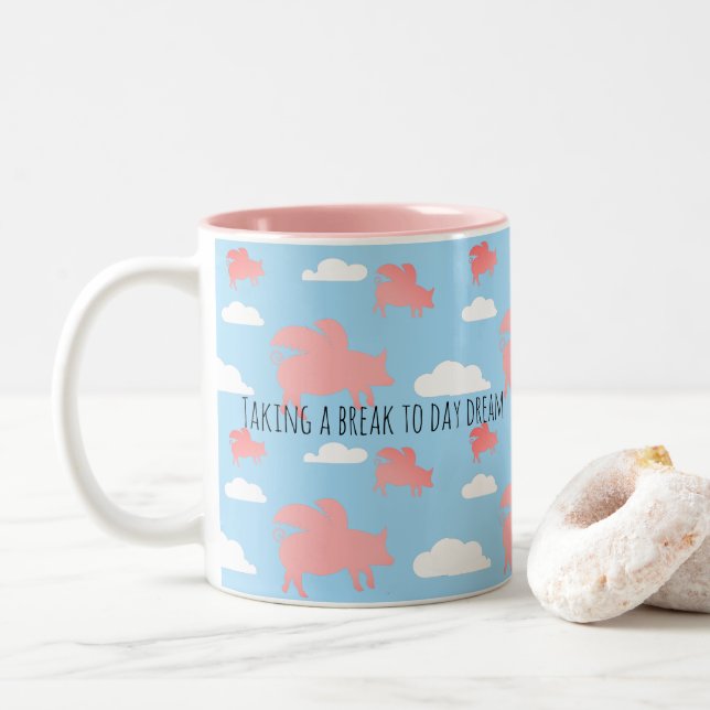 Taza Bicolor Cerdos voladores caprichosos (Con donut)