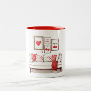 Taza Bicolor Cerezas de Amor Corazón Rojo