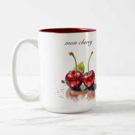 Taza Bicolor Cerezas queridas en acuarela, personalizado