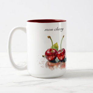 Taza Bicolor Cerezas queridas en acuarela, personalizado