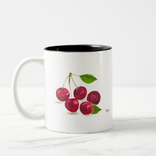 Taza Bicolor Cerezas rojas acuarela frutas veganas comida foodi