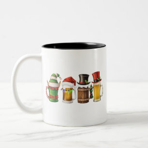 Taza Bicolor Cervezas De Navidad Bebiendo Santa Amante De La Ce