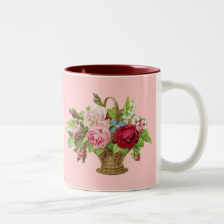 Taza Bicolor Cesta subió vintage de la flor