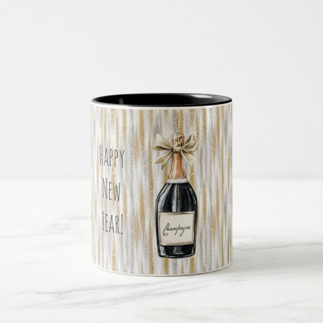 Taza Bicolor Champagne Bottle Gold Silver Stripes New Year (Centro)