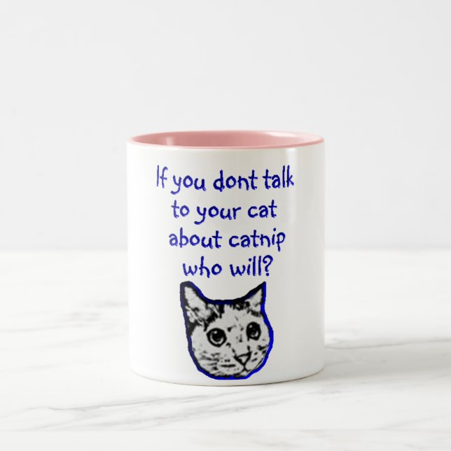 Taza Bicolor Charla a su gato sobre catnip (Centro)