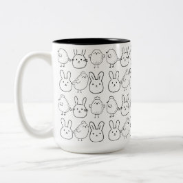 TAZA BICOLOR CHARMING BUNNIES AND CHICKS ILLUSTRATION  