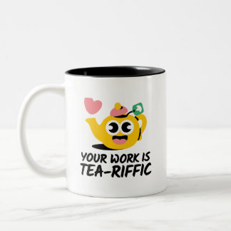 Taza Bicolor Cheerful Funny Jokes Your Work Is TeaRiffic Bunny