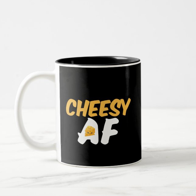 Taza Bicolor Cheesy AF Funny and Cuese Cheese Lover (Izquierda)
