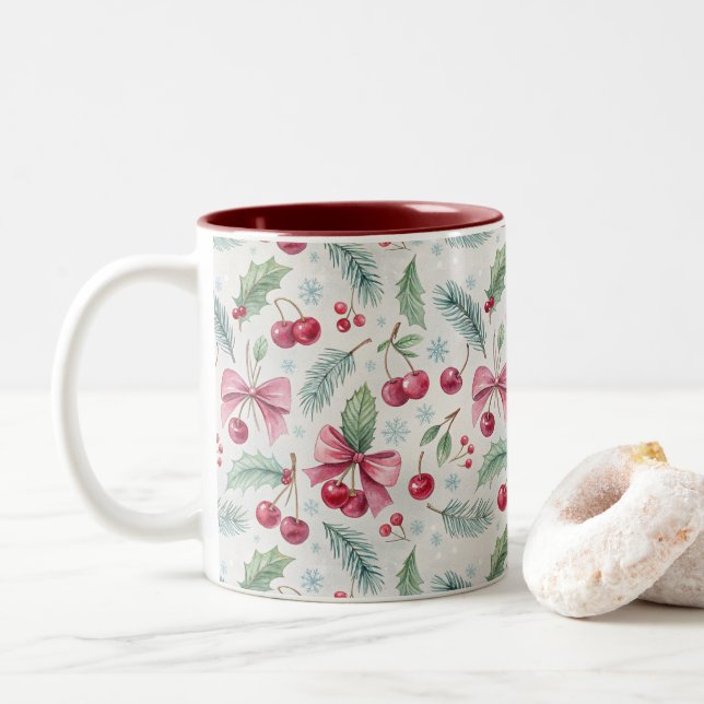 Taza Bicolor Cherry Christmas (Con donut)