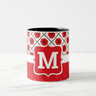 Taza Bicolor Chic Deslucido Rojo, Negro y Blanco Monograma de A