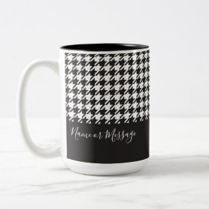 Taza Bicolor Chic Moderno de Cuadros Escoceses en Blanco y Negr