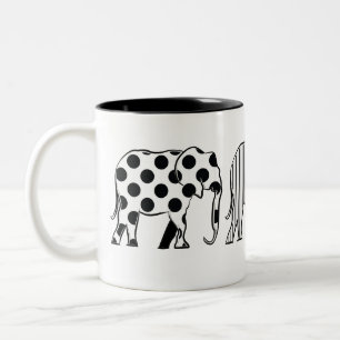 Taza Bicolor Chic , Patrón de Elefantes , Blanco y Negro