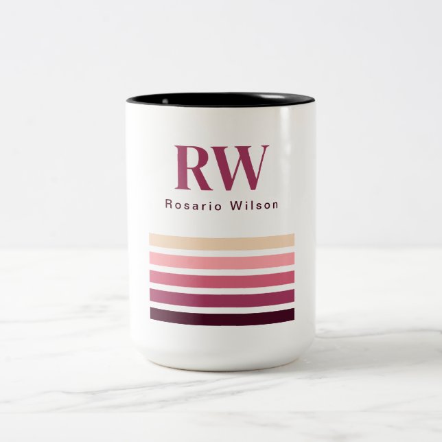 Taza Bicolor Chic Retro Stripes Monogram Coffee Mug (Centro)