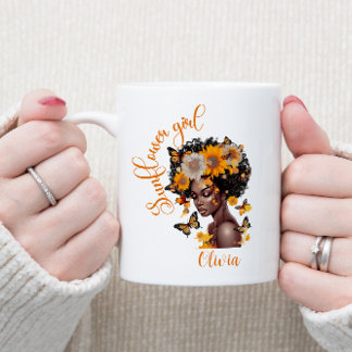 Taza Bicolor Chica afroamericano de girasol personalizado
