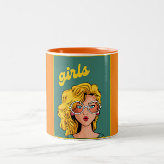 Taza Bicolor Chica Amarillo De Moda Hermosa Mug. Café de dos to