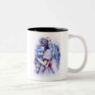 Taza Bicolor Chica ángel gótico rosa anime con osito de peluche