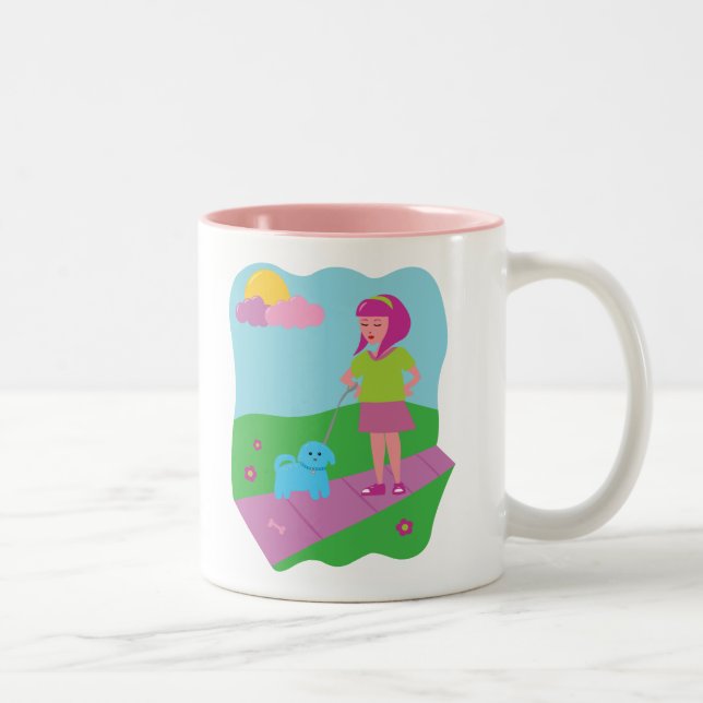 Taza Bicolor Chica Caminando Perro (Derecha)
