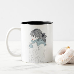 Taza Bicolor Chica con bufanda y libro