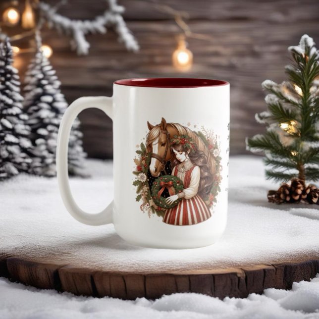 Taza Bicolor Chica Con Navidades De Caballos Y Vestidos (Enjoy this Beautiful Christmas Horse design! Personalize with your favorite Horse Girl!)