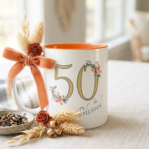 Taza Bicolor Chica Cumpleaños 50 Bendecida Boho Otoño