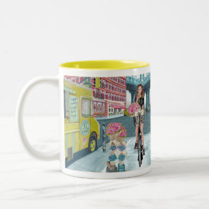 Taza Bicolor Chica de ciclismo en Brooklyn, Nueva York   Mug