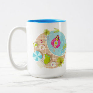Taza Bicolor Chica de la piscina en la playa de verano de bikin