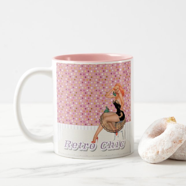 Taza Bicolor Chica de pinzas de Moda retro (Con donut)