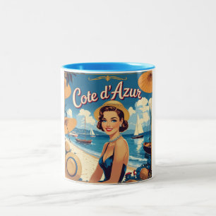 Taza Bicolor Chica de playa de estilo vintage Cote D'Azur