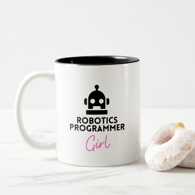Taza Bicolor chica de programadores de robots graciosos (Con donut)
