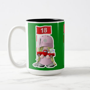 Taza Bicolor Chica Golfer Gnome con pequeño camión rojo