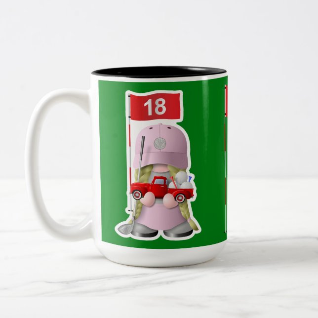 Taza Bicolor Chica Golfer Gnome con pequeño camión rojo (Izquierda)