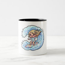 Chica Kawaii de Surf Océano Ola Verano Playa S