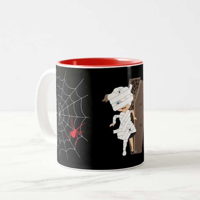Taza Bicolor Chica lindo mamá Coffin Halloween (Anverso izquierdo)