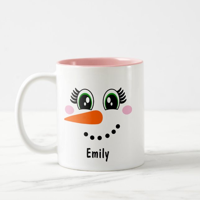 Taza Bicolor Chica/mujer Snowman se enfrenta a un café personal (Izquierda)