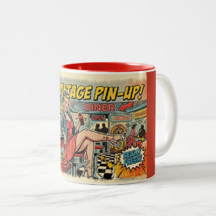 Taza Bicolor Chica Pin-Up Diner Arte Pop Retro Cómic Vintage