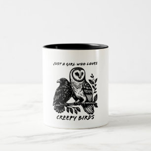 Taza Bicolor Chica que ama al búho espeluznante y al cuervo