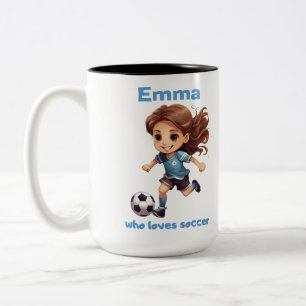 Taza Bicolor Chica que ama el fútbol con tu nombre